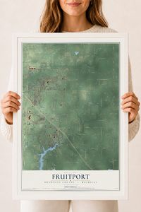 Map of Fruitport, Muskegon County, Michigan, 18 x 24 inch print in a white wood frame