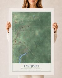 Map of Fruitport, Muskegon County, Michigan, 24 x 36 inch print in a white wood frame