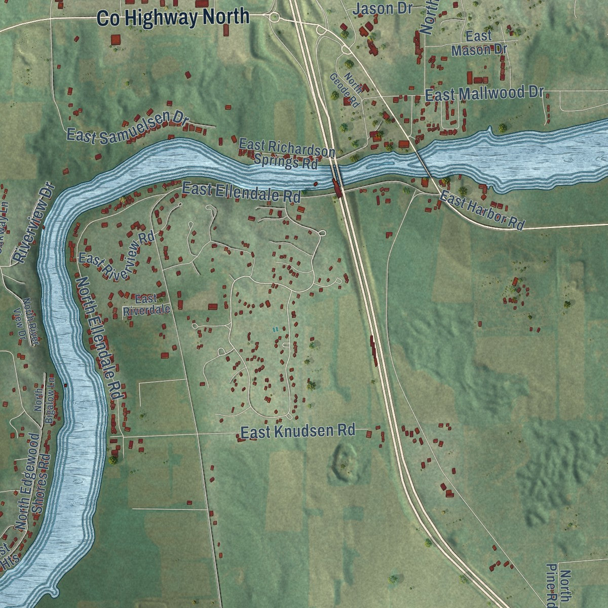 Close-up of the map of Fulton, Wisconsin print showing street and building detail