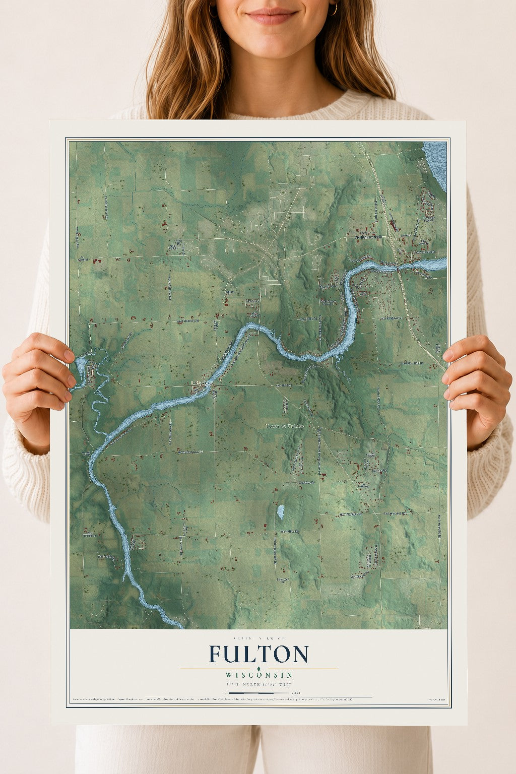 Map of Fulton, Wisconsin, 18 x 24 inch unframed archival matte print