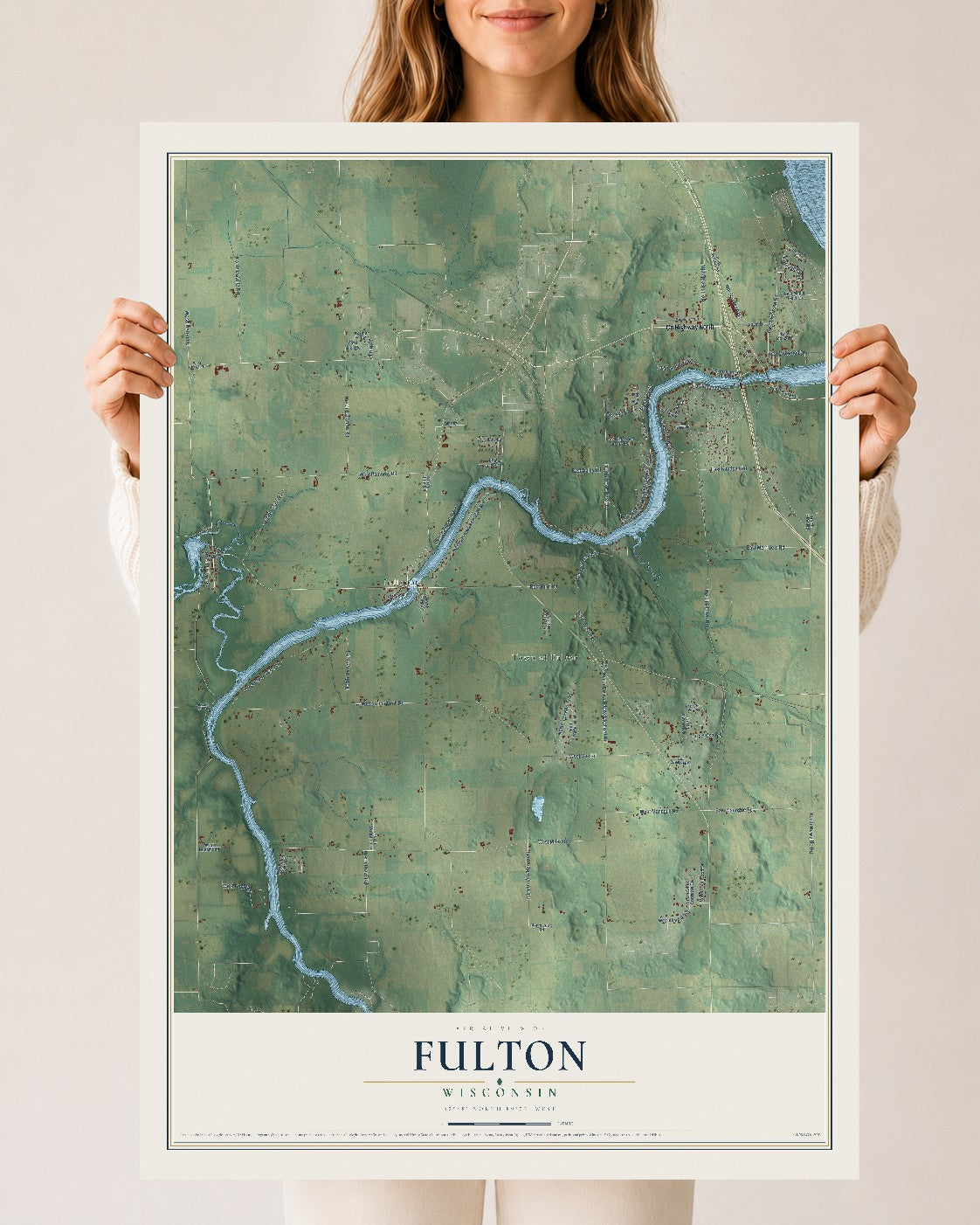 Map of Fulton, Wisconsin, 24 x 36 inch unframed archival matte print