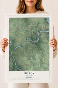 Map of Fulton, Wisconsin, 18 x 24 inch print in a white wood frame
