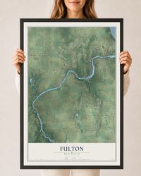Map of Fulton, Wisconsin, 24 x 36 inch print in a black wood frame