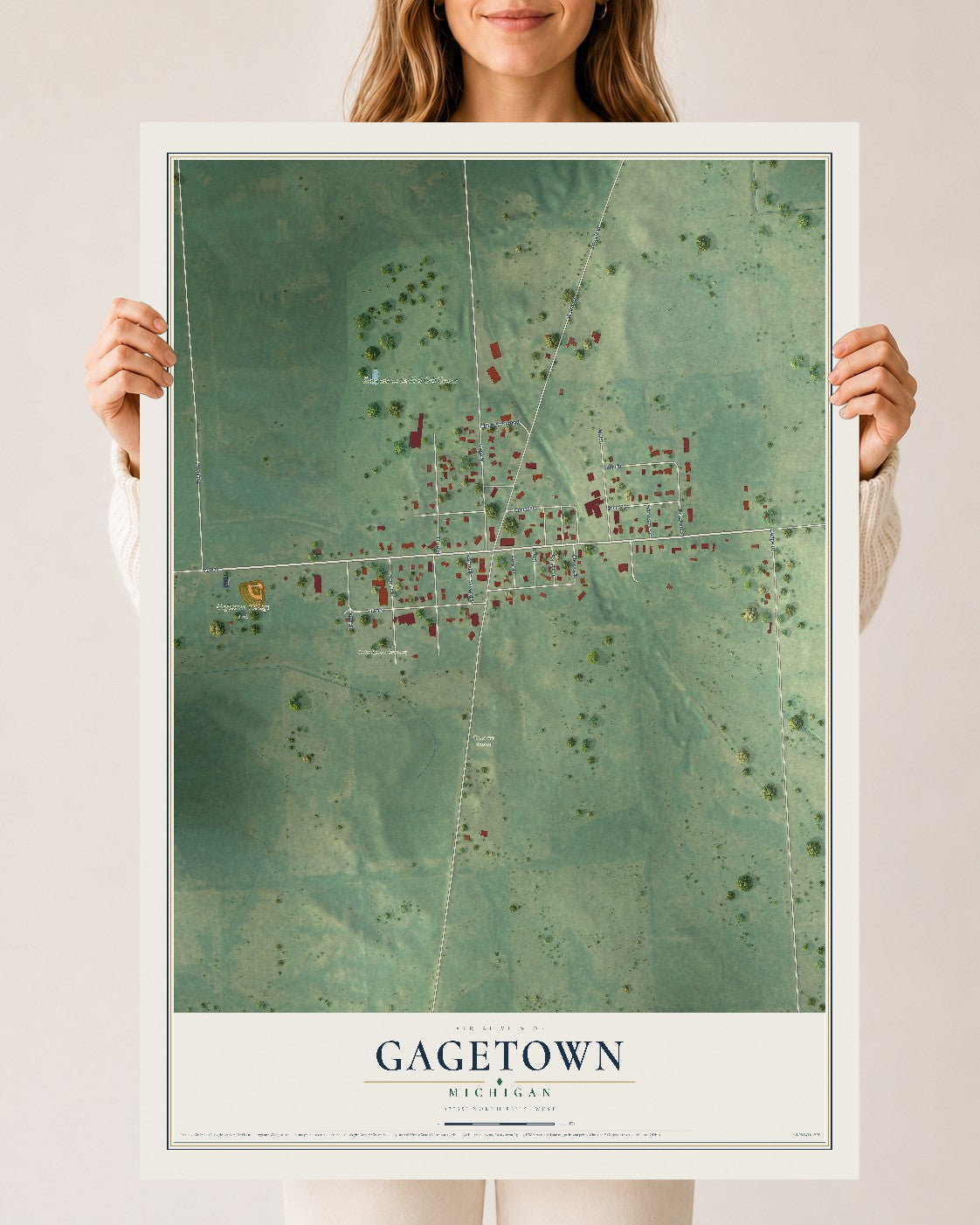 Map of Gagetown, Michigan, 24 x 36 inch unframed archival matte print