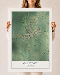 Map of Gagetown, Michigan, 24 x 36 inch print in a white wood frame
