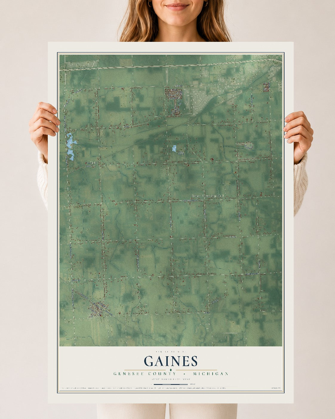 Map of Gaines, Genesee County, Michigan, 24 x 36 inch unframed archival matte print