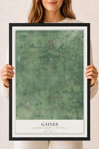 Map of Gaines, Genesee County, Michigan, 18 x 24 inch print in a black wood frame