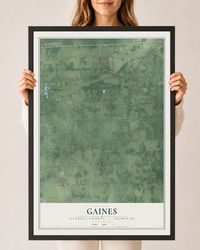 Map of Gaines, Genesee County, Michigan, 24 x 36 inch print in a black wood frame