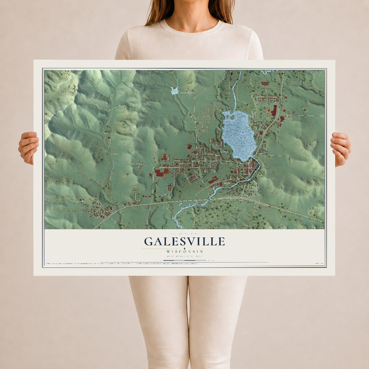 Map of Galesville, Wisconsin, 24 x 36 inch unframed archival matte print
