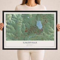 Map of Galesville, Wisconsin, 18 x 24 inch print in a black wood frame
