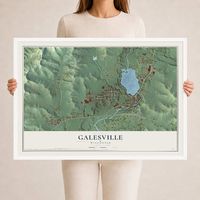 Map of Galesville, Wisconsin, 24 x 36 inch print in a white wood frame