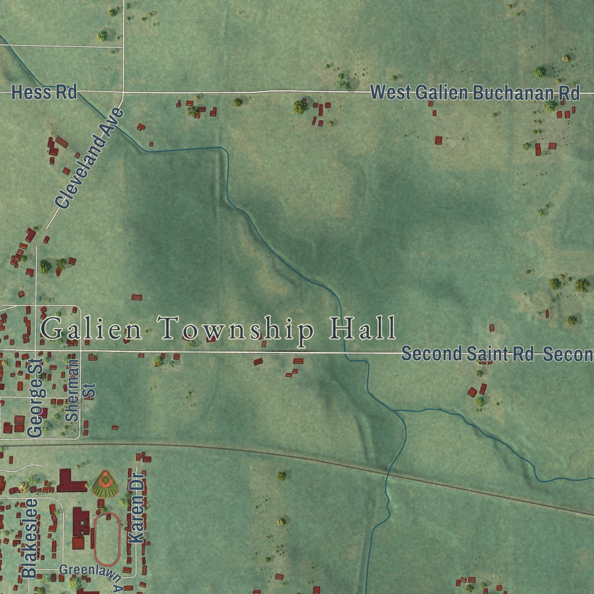 Close-up of the map of Galien, Berrien County, Michigan print showing street and building detail