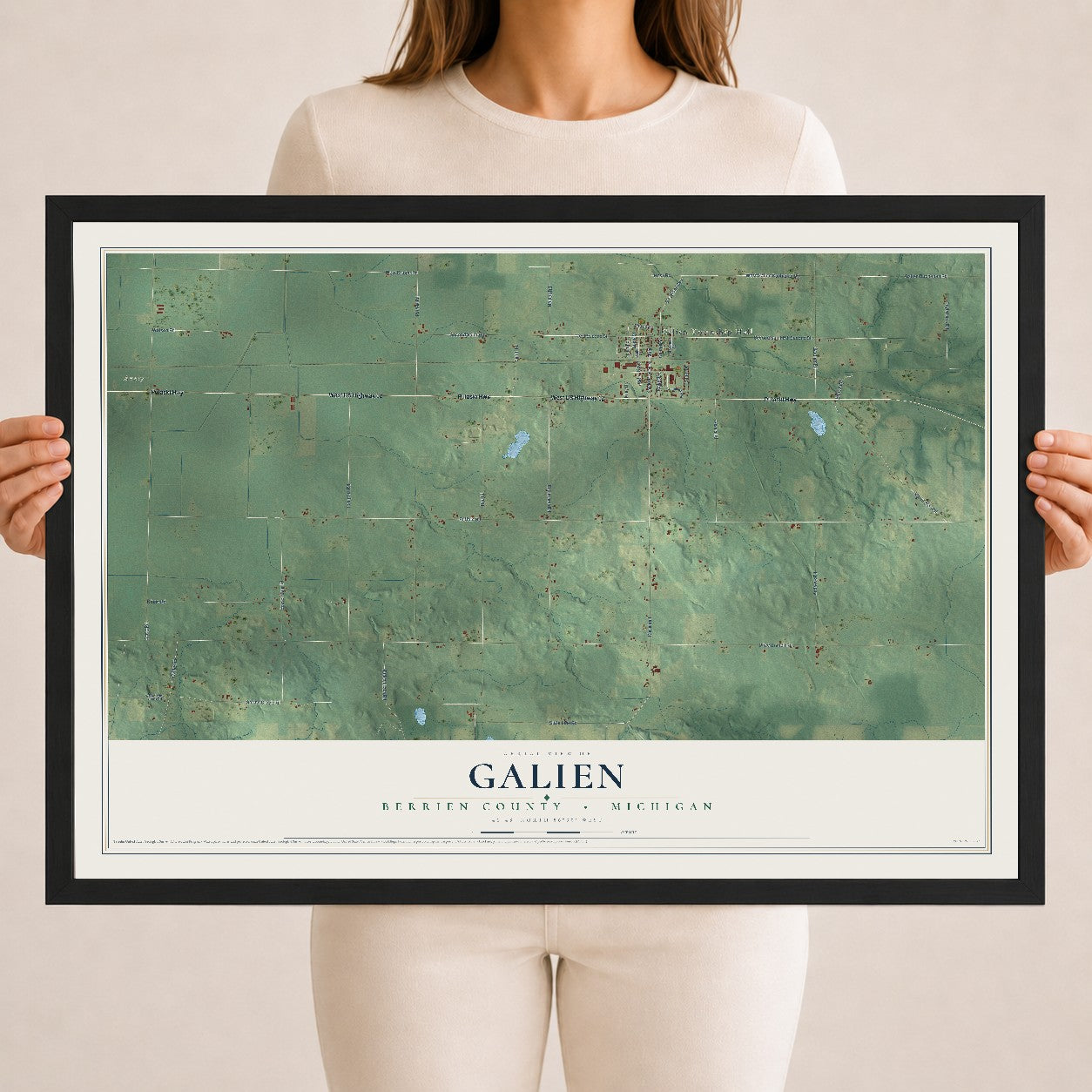 Map of Galien, Berrien County, Michigan, 18 x 24 inch print in a black wood frame