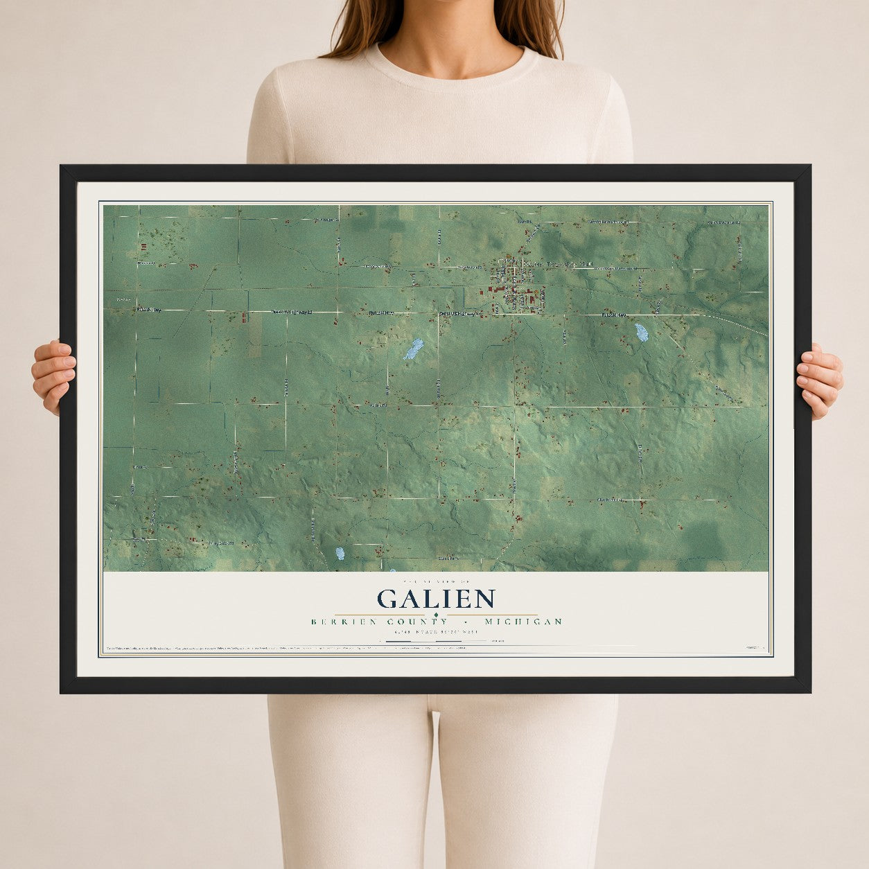 Map of Galien, Berrien County, Michigan, 24 x 36 inch print in a black wood frame