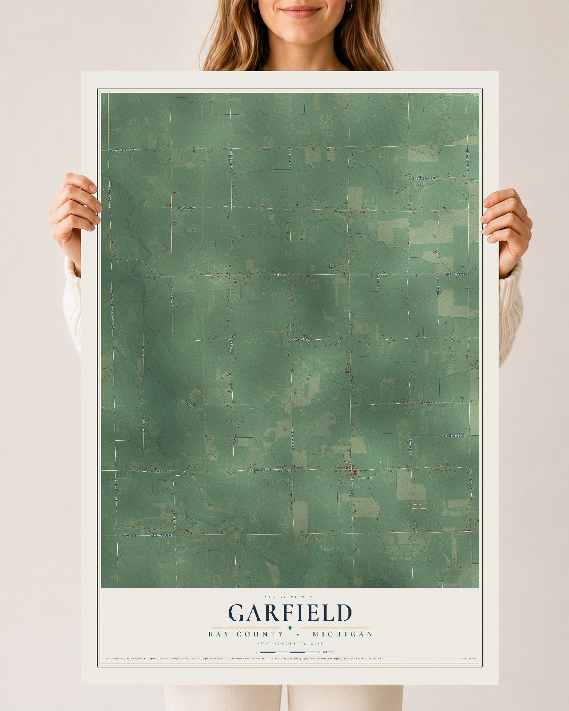 Map of Garfield, Bay County, Michigan, 24 x 36 inch unframed archival matte print