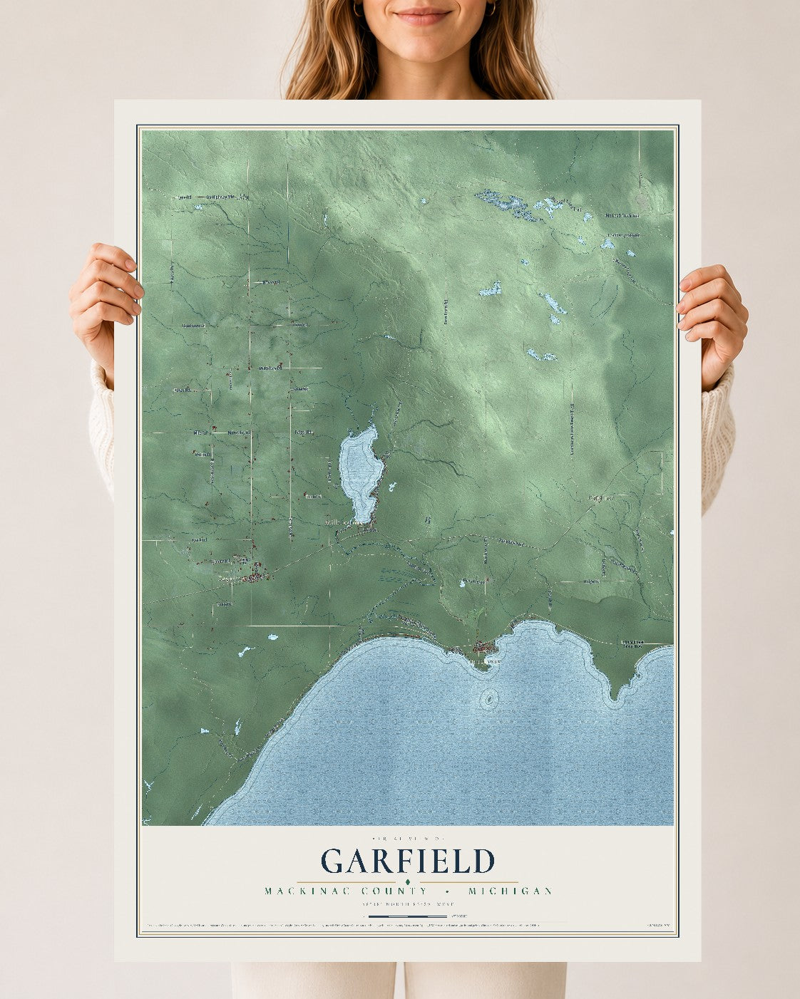 Map of Garfield, Mackinac County, Michigan, 24 x 36 inch unframed archival matte print