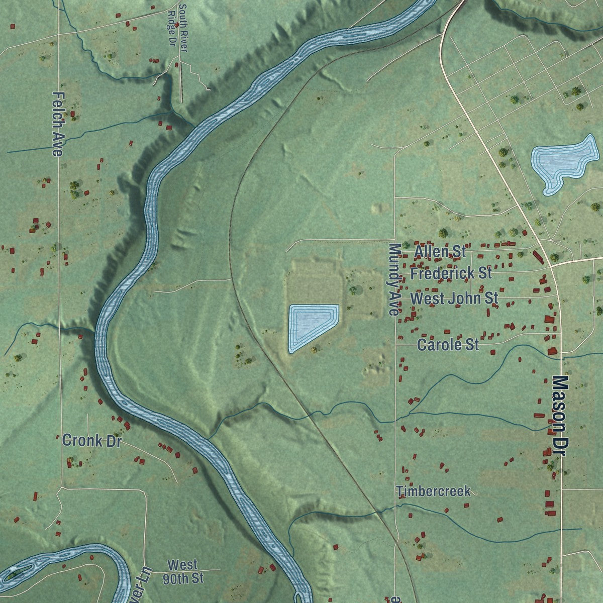 Second close-up of the map of Garfield, Newaygo County, Michigan print showing more streets and buildings