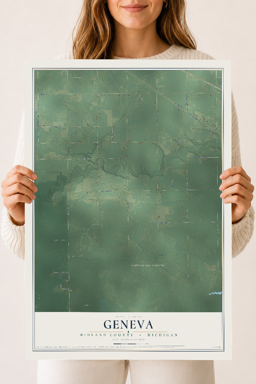 Map of Geneva, Midland County, Michigan, 18 x 24 inch unframed archival matte print