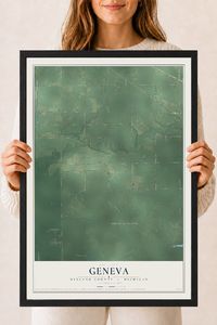 Map of Geneva, Midland County, Michigan, 18 x 24 inch print in a black wood frame