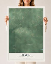 Map of Geneva, Midland County, Michigan, 24 x 36 inch unframed archival matte print