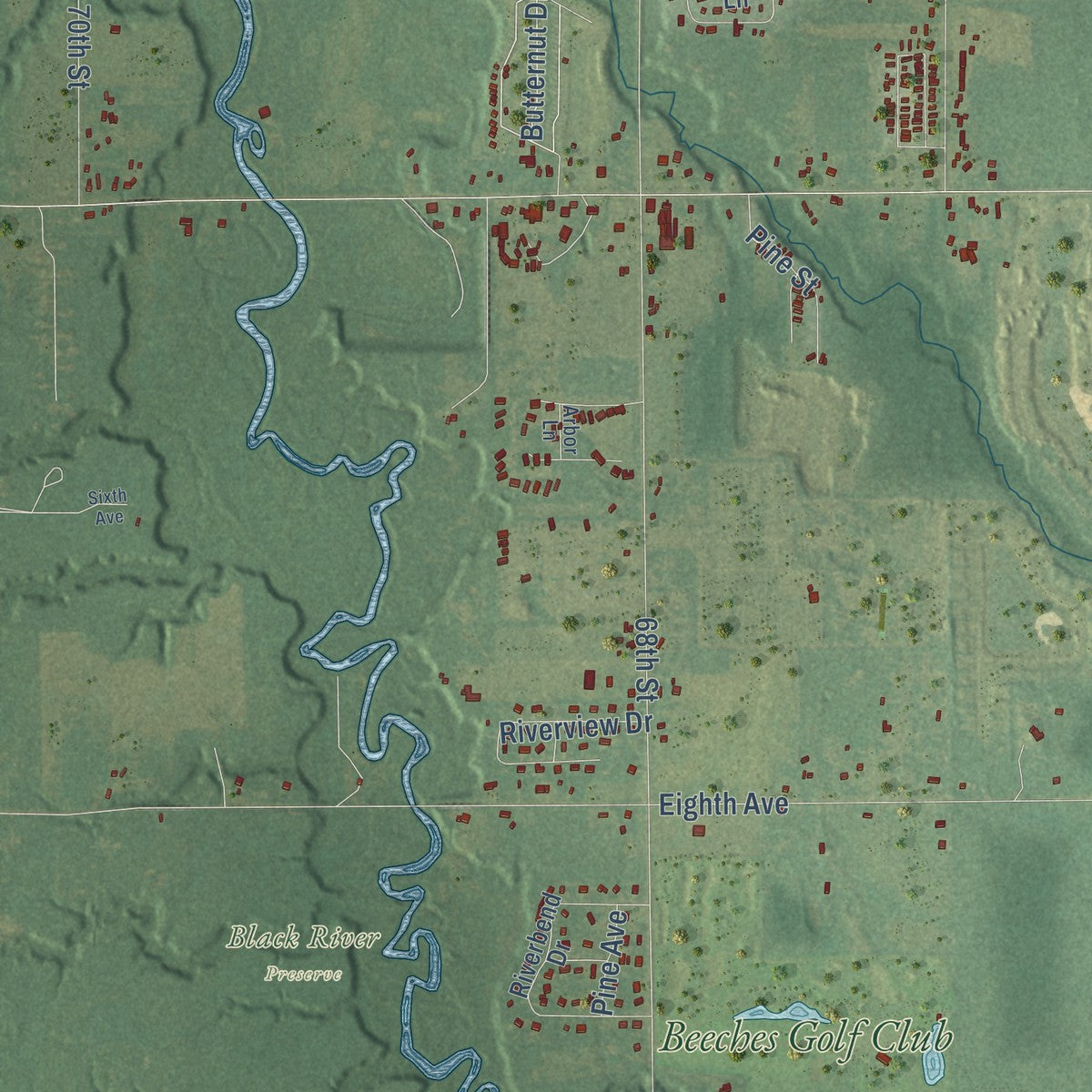 Close-up of the map of Geneva, Van Buren County, Michigan print showing street and building detail