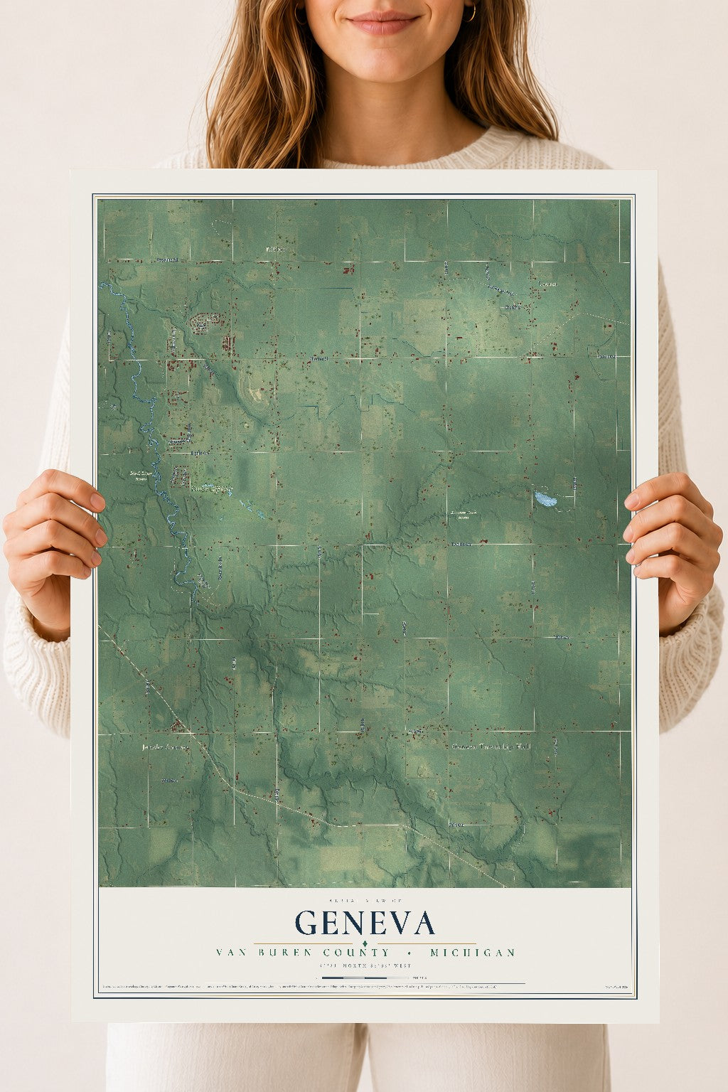Map of Geneva, Van Buren County, Michigan, 18 x 24 inch unframed archival matte print