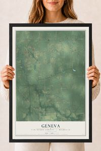 Map of Geneva, Van Buren County, Michigan, 18 x 24 inch print in a black wood frame