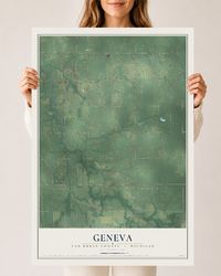 Map of Geneva, Van Buren County, Michigan, 24 x 36 inch unframed archival matte print