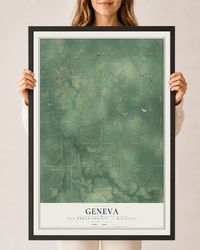Map of Geneva, Van Buren County, Michigan, 24 x 36 inch print in a black wood frame
