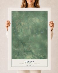Map of Geneva, Van Buren County, Michigan, 24 x 36 inch print in a white wood frame