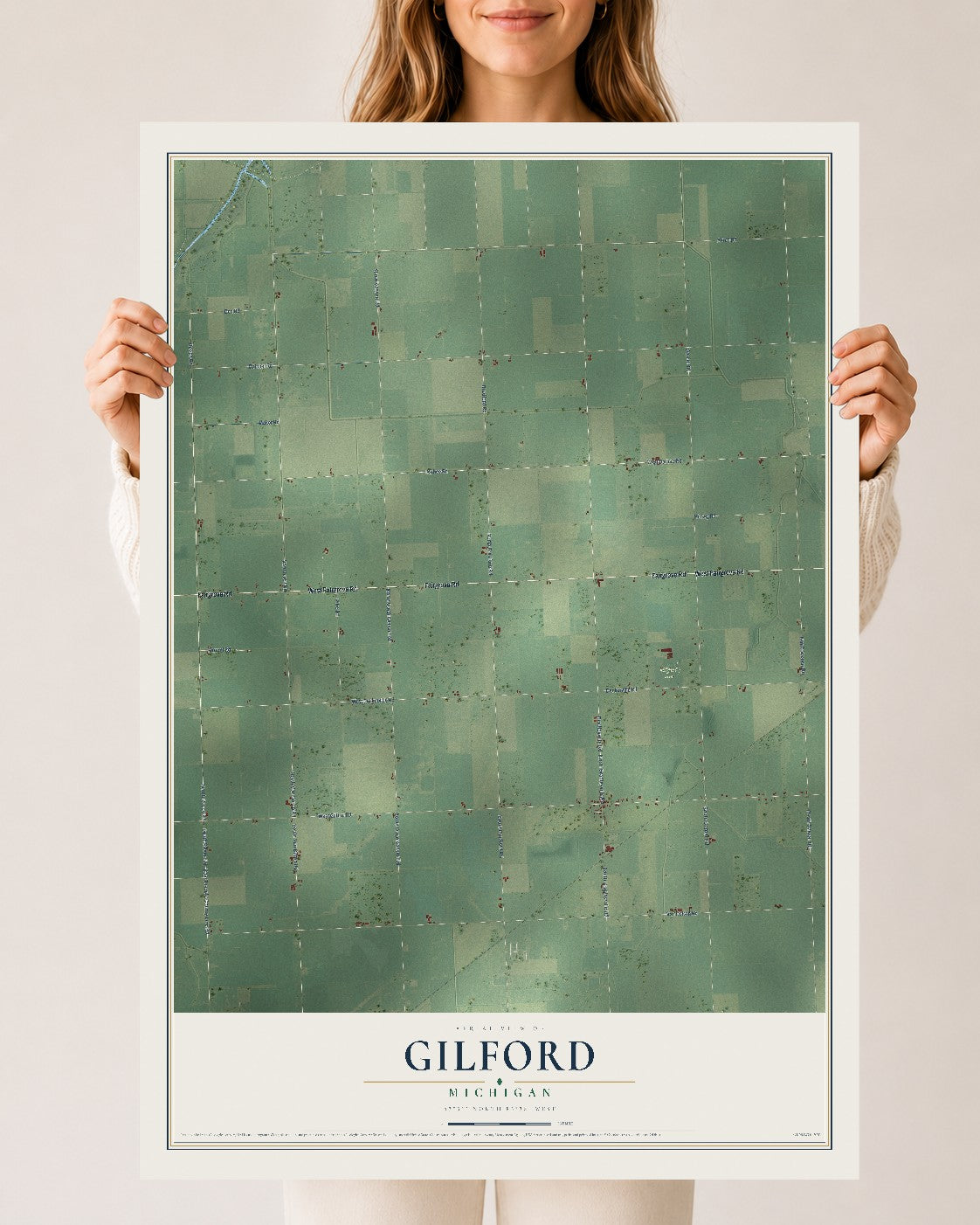 Map of Gilford, Michigan, 24 x 36 inch unframed archival matte print