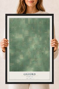 Map of Gilford, Michigan, 18 x 24 inch print in a black wood frame