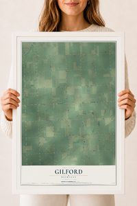 Map of Gilford, Michigan, 18 x 24 inch print in a white wood frame