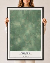 Map of Gilford, Michigan, 24 x 36 inch print in a black wood frame