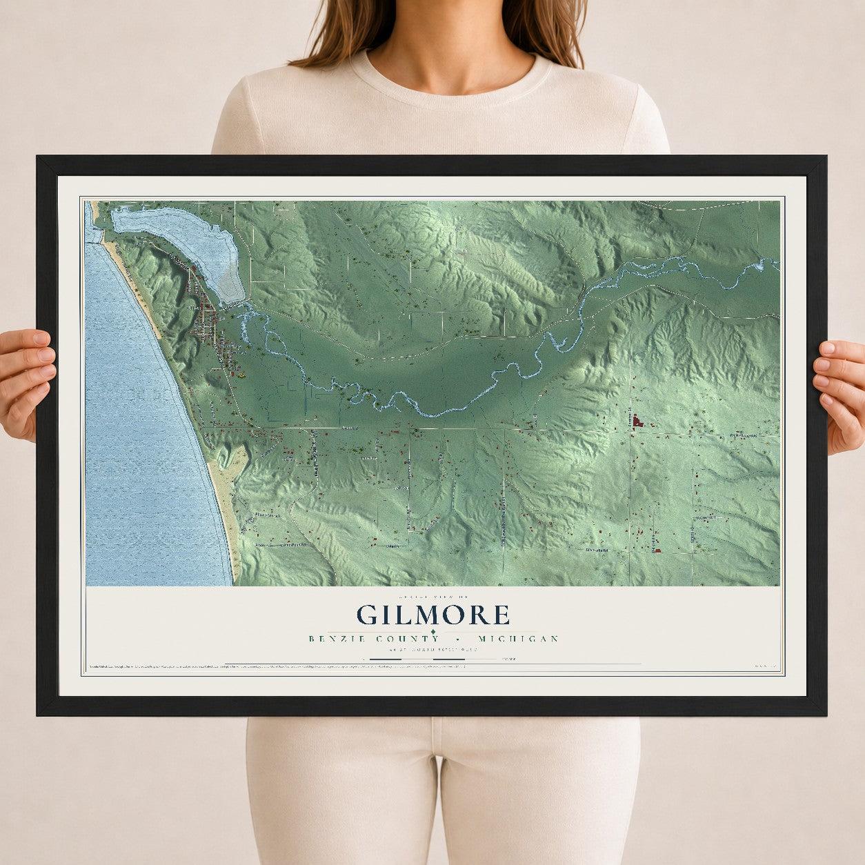Map of Gilmore, Benzie County, Michigan, 18 x 24 inch print in a black wood frame