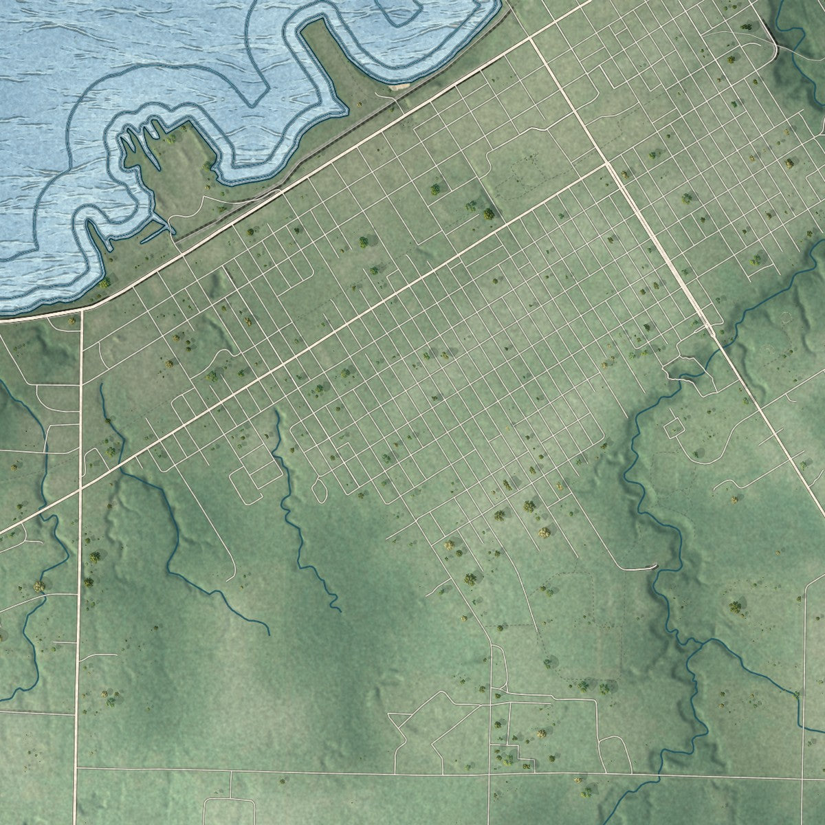 Close-up of the map of Gingles, Wisconsin print showing street and building detail