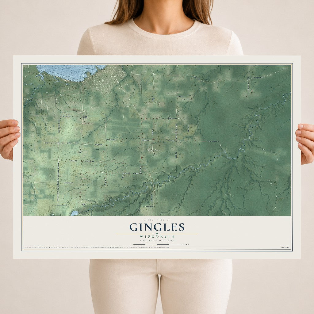 Map of Gingles, Wisconsin, 18 x 24 inch unframed archival matte print