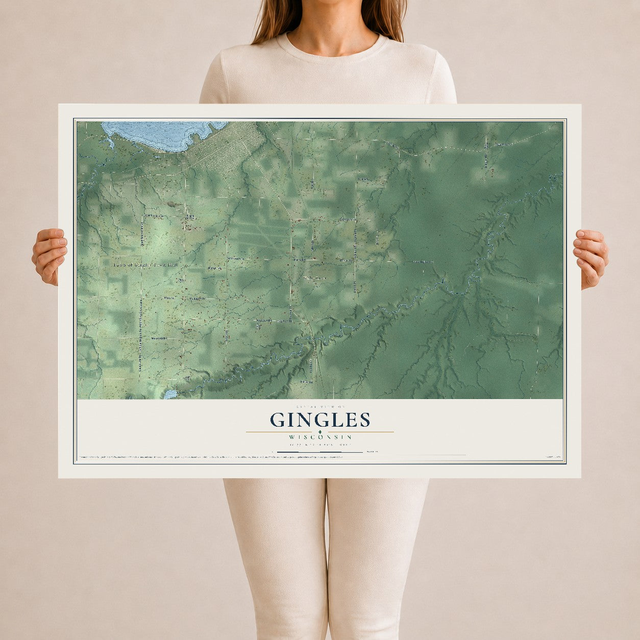Map of Gingles, Wisconsin, 24 x 36 inch unframed archival matte print