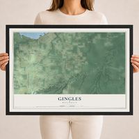Map of Gingles, Wisconsin, 18 x 24 inch print in a black wood frame