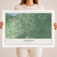 Map of Gingles, Wisconsin, 18 x 24 inch print in a white wood frame