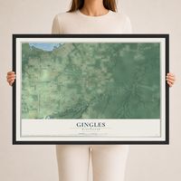Map of Gingles, Wisconsin, 24 x 36 inch print in a black wood frame