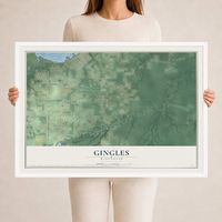 Map of Gingles, Wisconsin, 24 x 36 inch print in a white wood frame