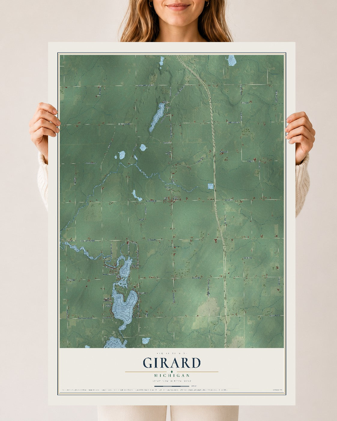 Map of Girard, Michigan, 24 x 36 inch unframed archival matte print