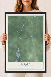 Map of Girard, Michigan, 18 x 24 inch print in a black wood frame
