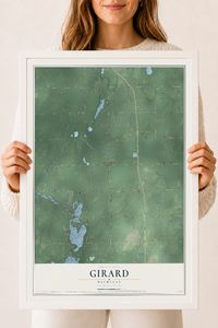 Map of Girard, Michigan, 18 x 24 inch print in a white wood frame