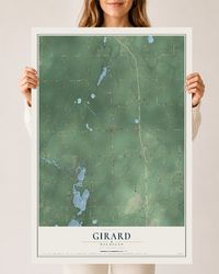 Map of Girard, Michigan, 24 x 36 inch unframed archival matte print