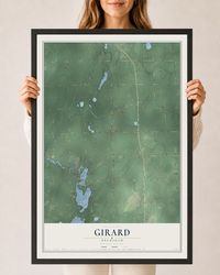 Map of Girard, Michigan, 24 x 36 inch print in a black wood frame