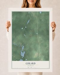 Map of Girard, Michigan, 24 x 36 inch print in a white wood frame
