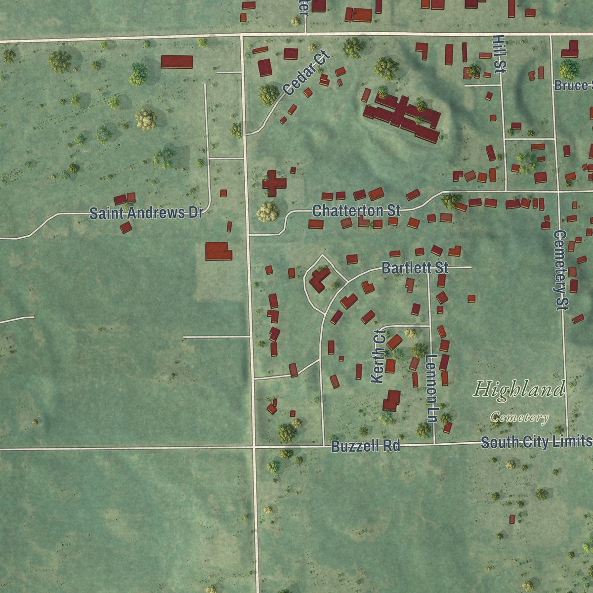 Second close-up of the map of Gladwin, Michigan print showing more streets and buildings
