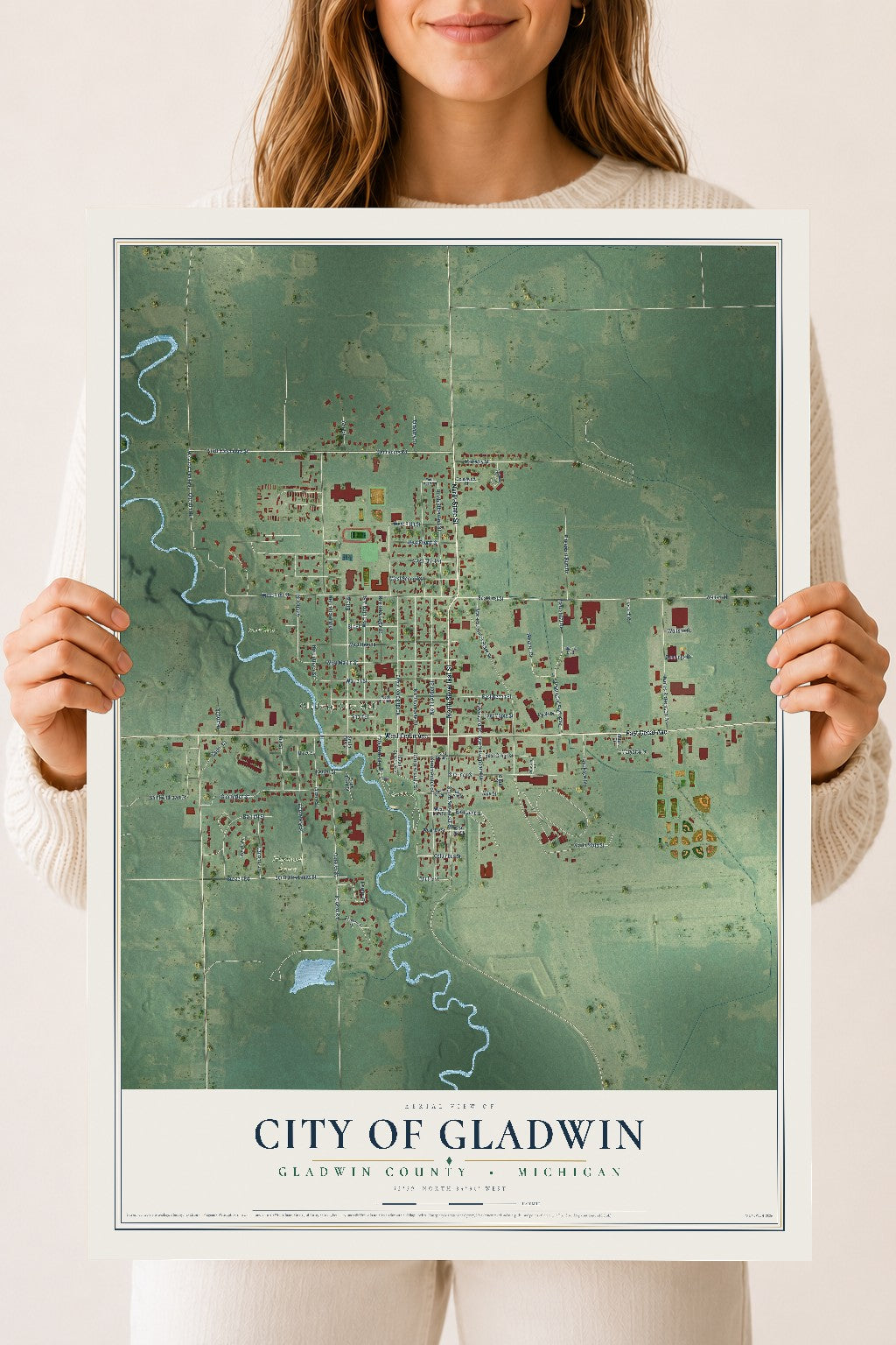Map of Gladwin, Michigan, 18 x 24 inch unframed archival matte print